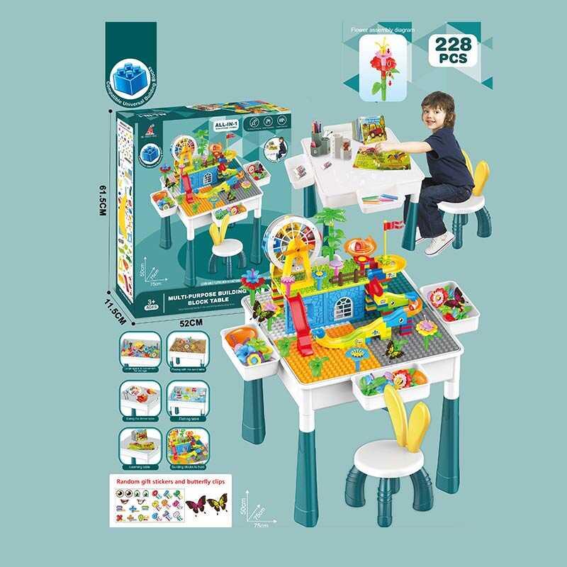 Столик з конструктором HX 839-85 B висота 50см, 228 деталей, стільчик висотою 42см, ігрові фігурки, оглядове колесо, в коробці, фото 1