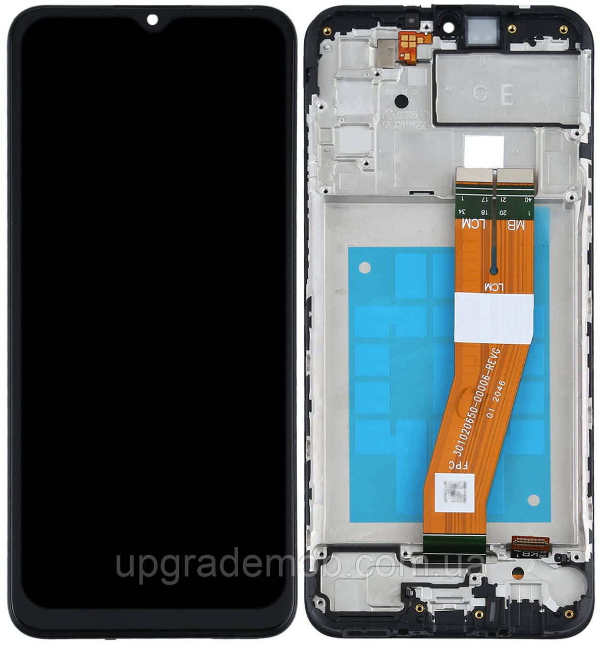 Дисплей модуль тачскрин Samsung A025G Galaxy A02s /A025U /M025 чорний 163 x 72.5 mm жовтий шлейф оригінал c