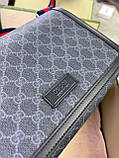 Сумка чоловіча планшетка канвас зі шкірою, месенджер сірий GG принт, фото 5