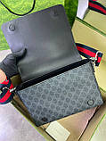 Сумка чоловіча планшетка канвас зі шкірою, месенджер сірий GG принт, фото 6