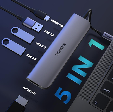 Мультипортовий адаптер UGREEN 5-in-1 USB C Hub with 4K HDMI (50209), фото 2