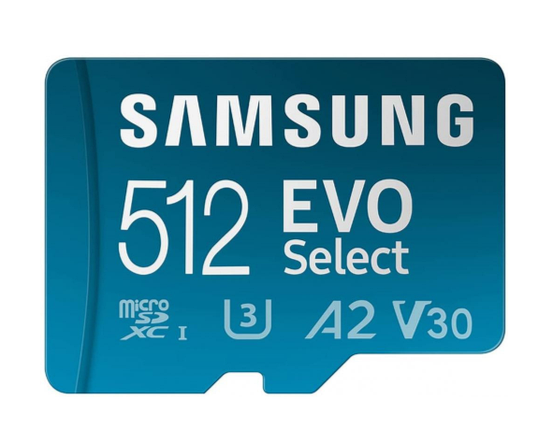Карта пам'яті Samsung 512 GB microSDXC UHS-I U3 V30 A2 EVO Select + SD Adapter MB-ME512KA, фото 1