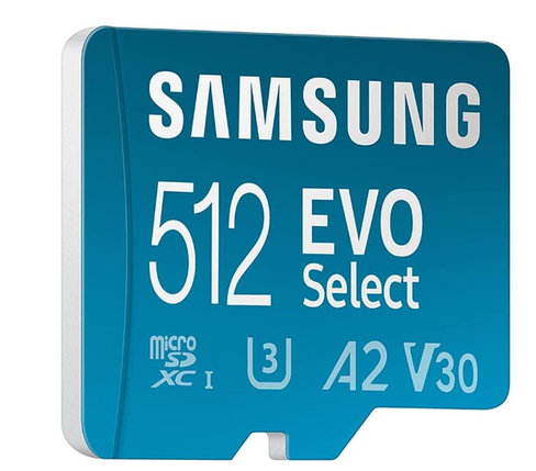 Карта пам'яті Samsung 512 GB microSDXC UHS-I U3 V30 A2 EVO Select + SD Adapter MB-ME512KA, фото 2