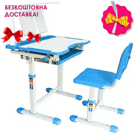Дитяча парта з настільною лампою і пеналом Cubby Vanda Blue блакитний для школяра дошкільника першокласника, фото 1