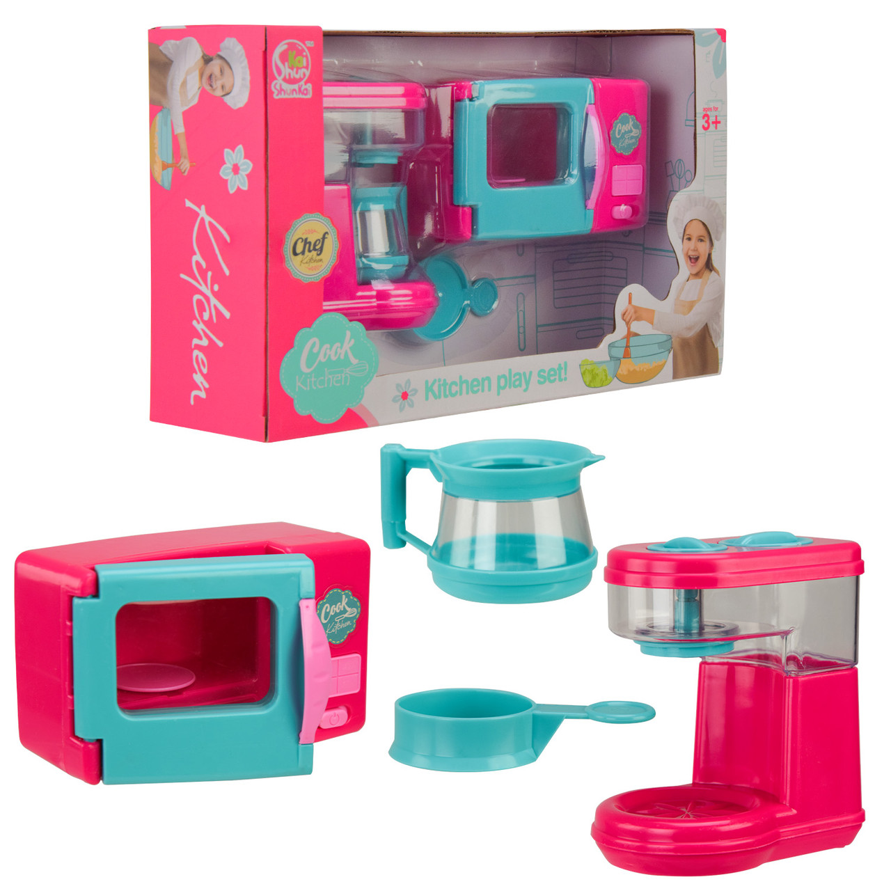 KM334BM Іграшка Побутова техніка батарейка. кавоварка та мікрохвильовка коробка 28*8*17 см