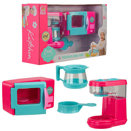 KM334BM Іграшка Побутова техніка батарейка. кавоварка та мікрохвильовка коробка 28*8*17 см, фото 1