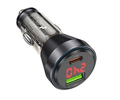 Зарядка в прикурку + Вольтметр 12/24V 2USB HOCO NZ12B PD48W+QC3.0 (1Type-C/1USB) Black