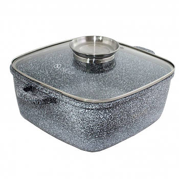 Котел квадратний з гранітним покриттям та кришкою 24 см UNIQUE UN-5206 Котел для кухні на 4.3 л Сірий