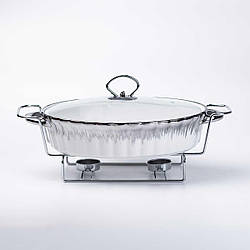 Мармітниця керамічна овальна овальна 1.5 л зі скляною кришкою, хром