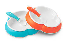 Дитячий набір двох тарілок ложкою і виделкою (Baby Plate, Spoon Fork and Orange/Turquoise) помаранчевий і бірюзовий