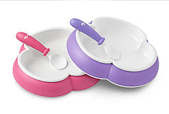 Дитячий набір двох тарілок ложкою і виделкою (Baby Plate, Spoon Fork and Pink/Purple) рожевий і бузковий