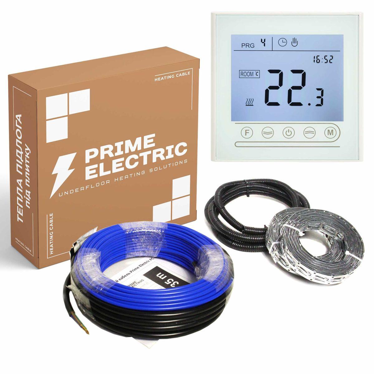 Prime Electric PC-20 нагрівальний кабель 100W з сенсорним програмованим WiFi терморегулятором білим, 5 м