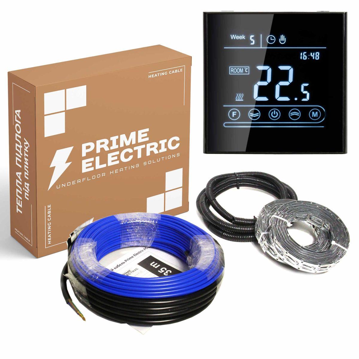 Prime Electric PC-20 нагрівальний кабель 100W з сенсорним програмованим WiFi терморегулятором чорним, 5 м