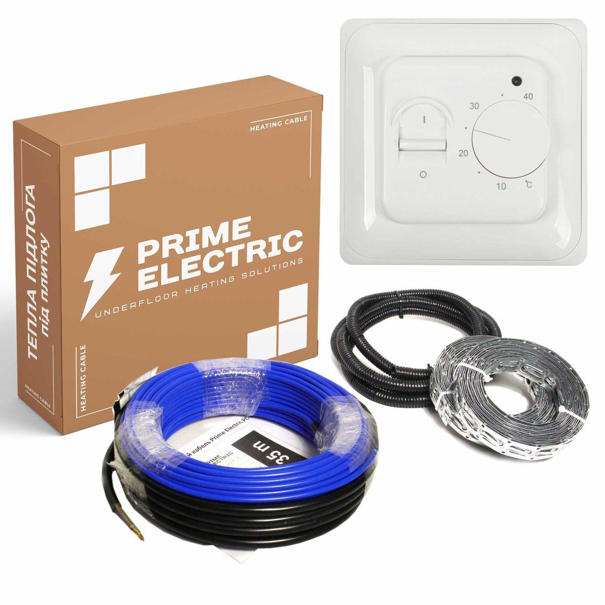 120м -   Prime Electric PC-20 нагрівальний кабель 2400W з механічним терморегулятором білим, фото 1
