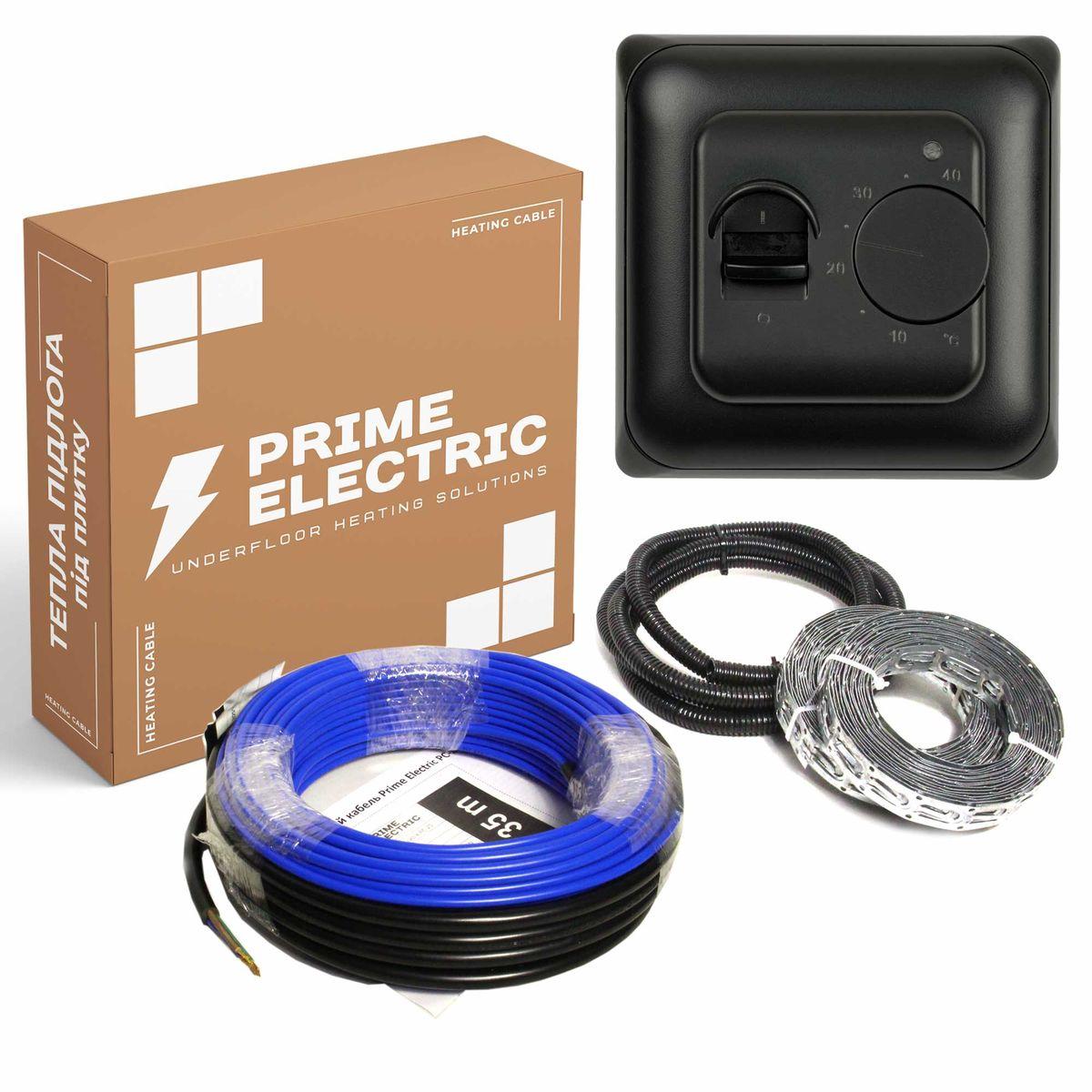 25м - Prime Electric PC-20 нагрівальний кабель 500W з механічним терморегулятором чорним