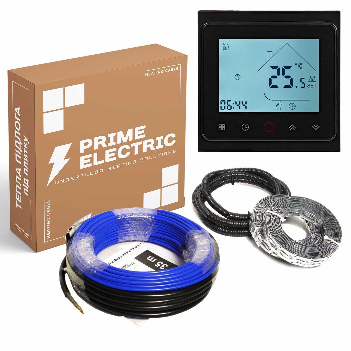 Тепла підлога 60м - Prime Electric PC-20 нагрівальний кабель 1200W з програмованим WiFi терморегулятором чорним