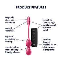 Вагінальні смарт-кульки з вібрацією Satisfyer Love Birds 2 Connect App Red, 86 г, пульт ДК, фото 4
