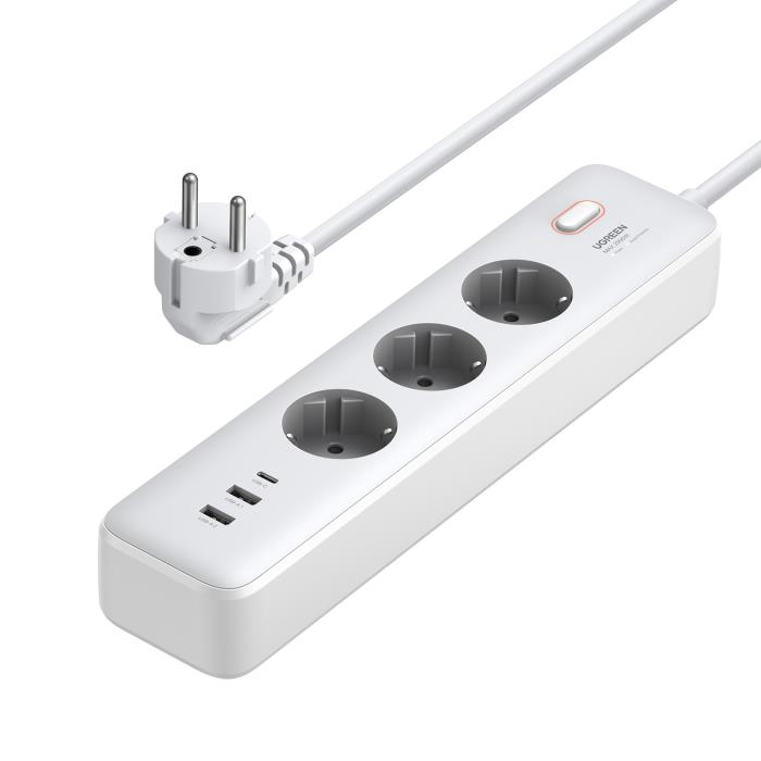 Подовжувач UGREEN CD286 30W 3 AC Power Strip with Master Switch (2A1C) EU Whitе (25357)