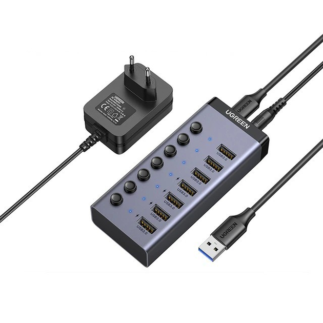 Концентратор USB 3.0 UGREEN CM481 HUB з додатковим живленням USB Type-C 7in1 Black (90307)