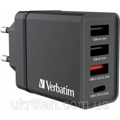 Оригінал! Зарядний пристрій Verbatim USB 30W PD3.0 4-ports black (49700) - Вища Якість!, фото 1