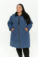 Жіноча демісезонна подовжена куртка на блискавці супербатал: 52-54, 56-58, 60-62, 64-66, 68-70 - чорний, пляшка, джинс