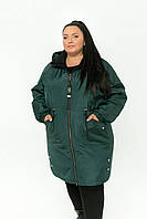 Жіноча демісезонна подовжена куртка на блискавці супербатал: 52-54, 56-58, 60-62, 64-66, 68-70 - чорний, пляшка, джинс