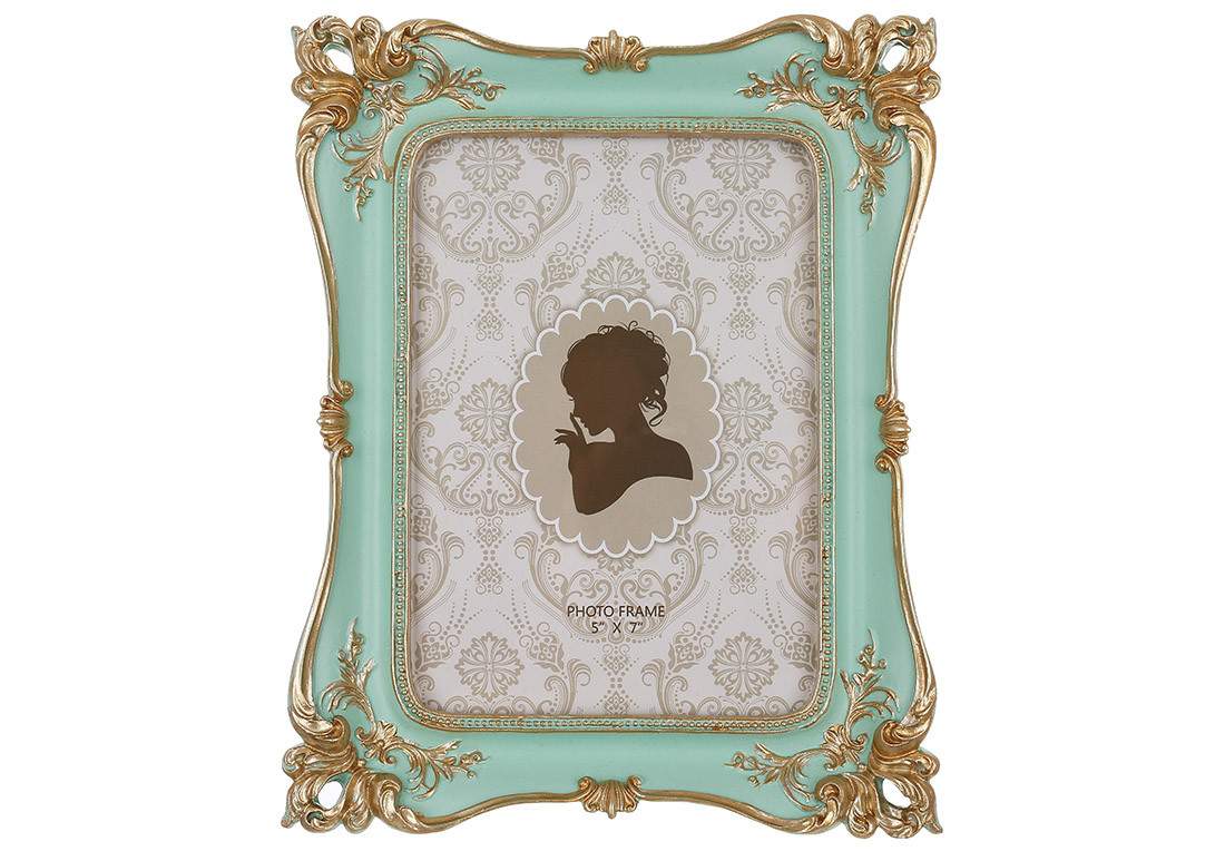 Рамка класична для фото 12.5x17.5 см, розмір рами 18.5*2.7*23.5см, колір — тифані із золотом, фото 1