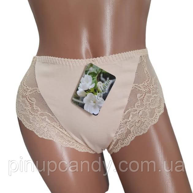 Трусики бавовняні з мереживом Афина 015 із середньою лінією талії бежеві 3XL, фото 1