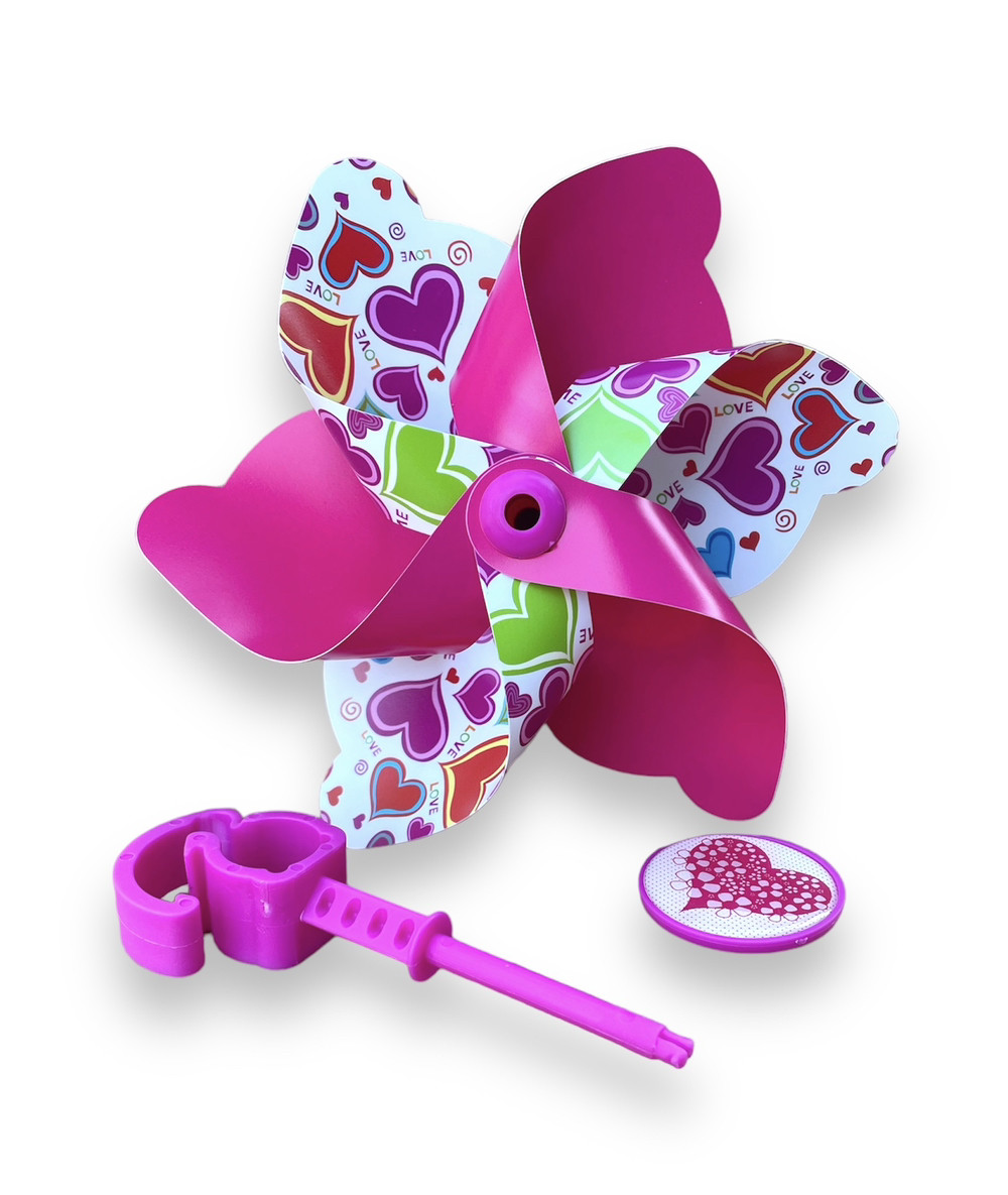 Вітряк дитячий на кермо велосипеда самоката велобіга з сердечками, фото 1