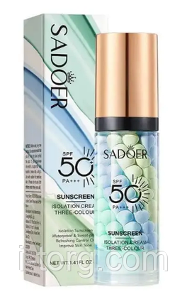 База під макіяж SADOER триколірна з мультиефектом SPF50+, 40г., фото 1