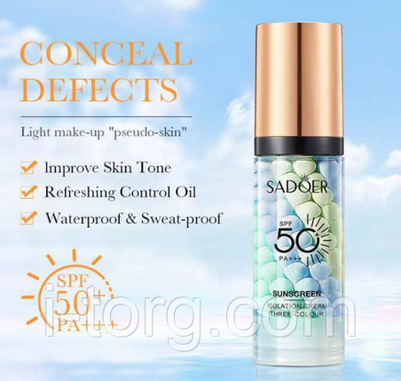 База під макіяж SADOER триколірна з мультиефектом SPF50+, 40г., фото 2