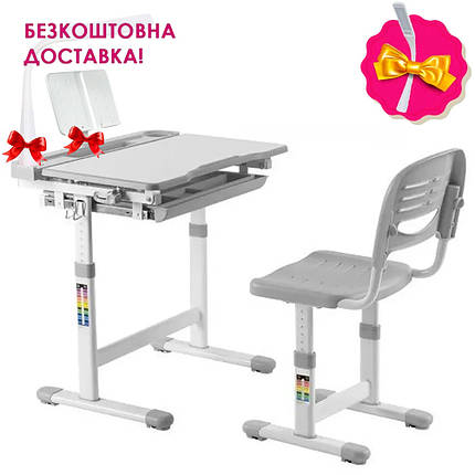 Дитяча парта + стільчик FunDesk Cantare Grey для школяра дошкільника першокласника, фото 1