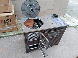 Дров'яна піч-кухня Efor EFS "євро буржуйка" з варочною поверхнею та духовкою 8,6 кВт. (дверцята чавун, топка цегла)