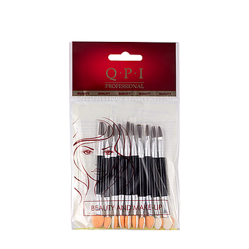 Набір двосторонніх аплікаторів для тіней з пензликом QPI Professional 10шт QA-13-14, QA-14 з тонким пензликом