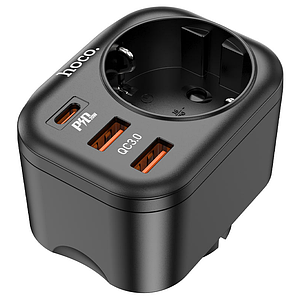 Зарядний пристрій Hoco NS3 (4000W) / 1 євро розетка + швидка зарядка (Type-C / 2*USB-A) / black