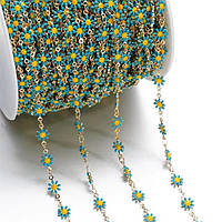 Ланцюжок на метраж Finding Ланцюг плетіння хрест квіти Сталистий жовто-блакитна емаль 7 мм х 2 мм