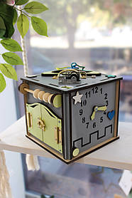 Розвиваючий дерев'яний Бізікуб 15х15х15 см, сірий