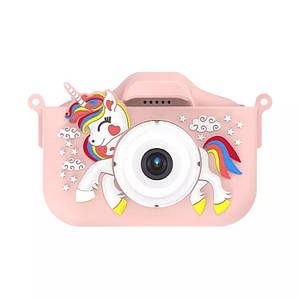Дитячий фотоапарат ET015 Unicorn цифровий із селфі камерою іграми флешкою чохлом єдиноріг Рожевий
