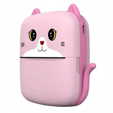 Дитячий термопринтер A8 Cat printer pink портативний мобільний з Bluetooth Рожевий, фото 1