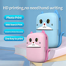 Дитячий термопринтер A8 Cat printer pink портативний мобільний з Bluetooth Рожевий, фото 3