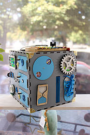 Розвиваючий дерев'яний Бізікуб 30х30х30 см, сірий