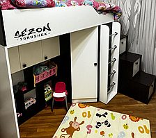 Ліжко дитяче підліткове підсилене з додатковою драбиною й шафою 61-1211