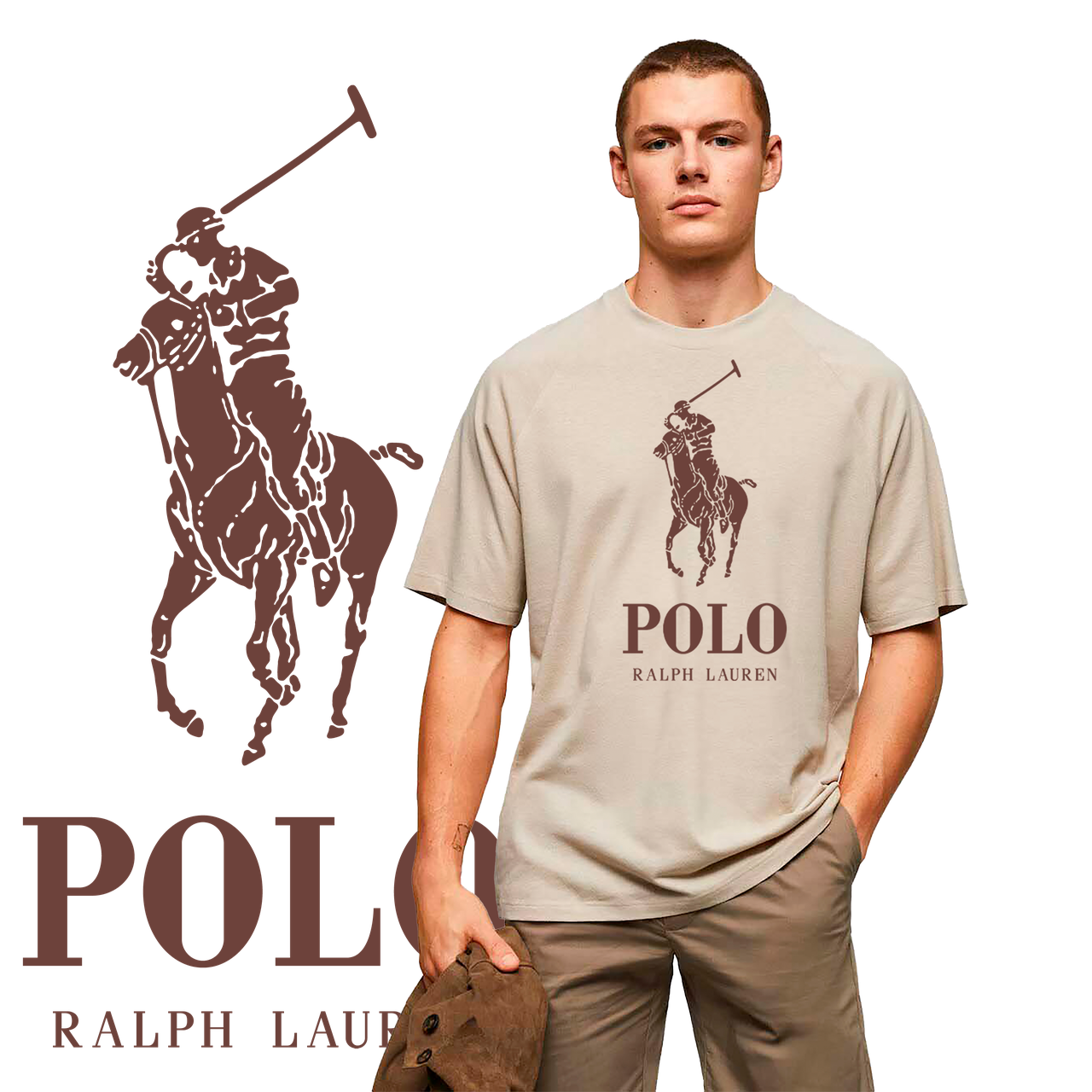 Футболка унісекс з принтом POLO бежева, фото 1