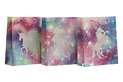 Пакет паперовий з фольгою 18*23*10см, 210гр, Русалки та однороги ЦІНА ЗА УП. 12ШТ