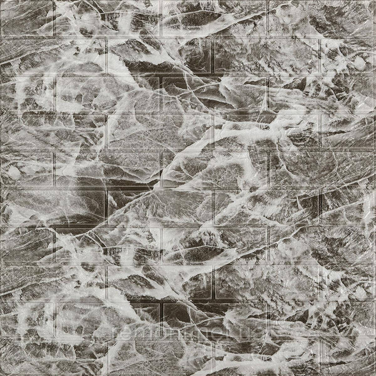 Декоративна 3D панель самоклейка під цеглу Чорний мармур 700х770х3мм (061-3) SW-00000691, фото 1