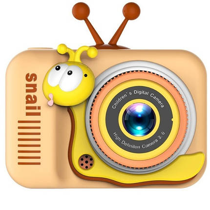 Дитячий фотоапарат Q2 Yellow Snail цифровий із селфі камерою іграми флешкою чохлом равлик Жовтий, фото 1