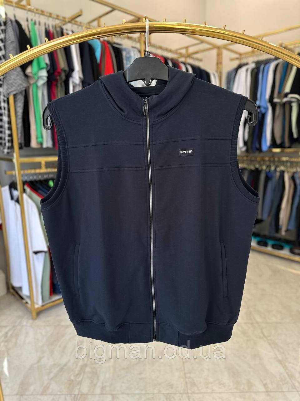 Чоловіча трикотажна жилетка GLV 3717 батал 3-7XL т-синя