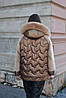 Комбінована зимова брендова брендова коротка куртка жіноча з капюшоном, фото 4