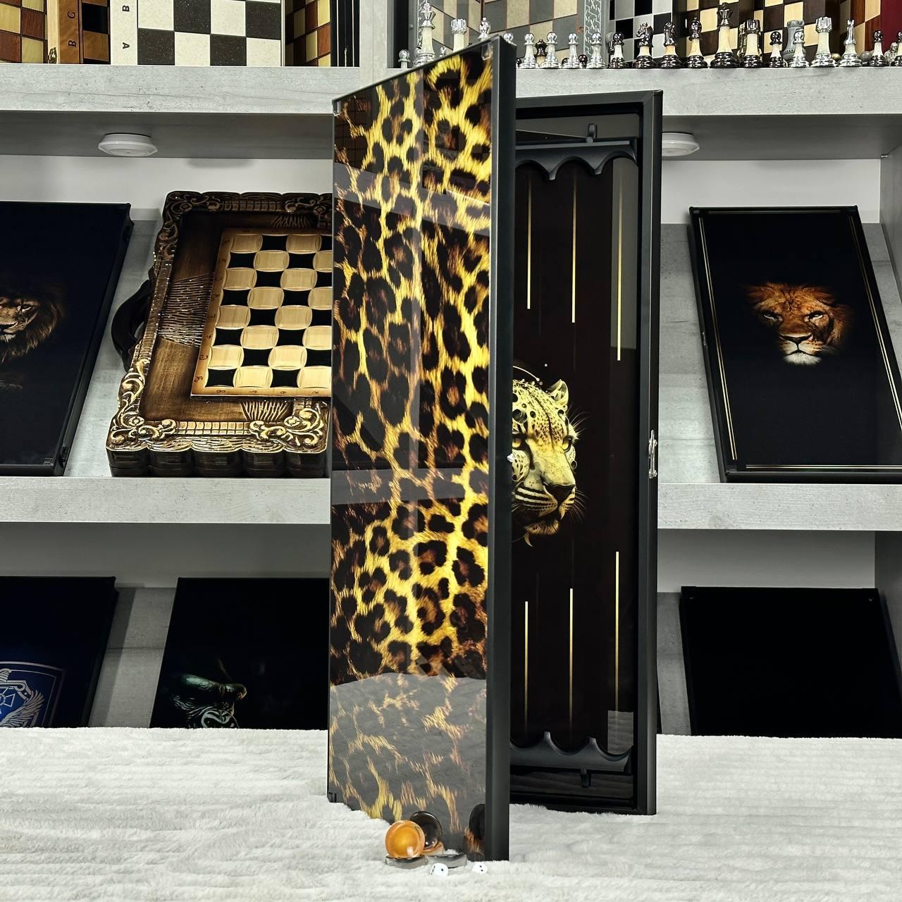 Дизайнерські нарди зі скла з леопардовим принтом, 61×27×5см, арт.250096