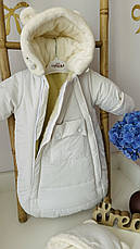 Зимовий дитячий теплий комбінезон для новонародженого на овчинці з шапочкою 0-6 міс, підійде для виписки, фото 4